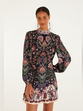 farm rio macaw party mini dress Farm Rio Women L Tropical Resort Linen Blend Pockets Macaw Party Blue Mini Dress